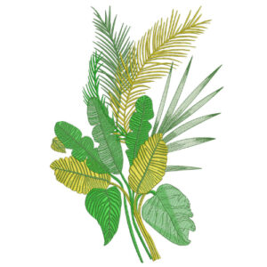 Fresh Green Tropical Leaf Botanical Textile Print with Modern Embroidery Style