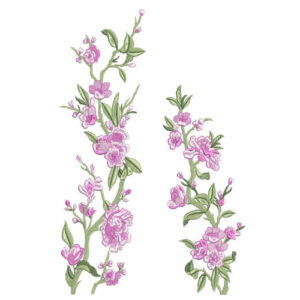 Delicate Pink Floral Botanical Textile Print with Twin Vertical Vine Motifs