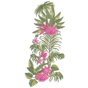Elegant Pink Floral Tropical Botanical Textile Print with Lush Green Foliage