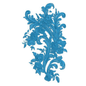Ornate Turquoise Blue Floral Botanical Textile Print with Embellished Scrollwork
