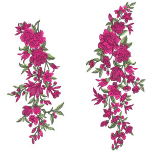 Elegant Magenta Floral Botanical Textile Print with Twin Vertical Cascades
