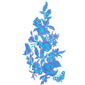 Cool Blue Floral Botanical Textile Print with Butterfly Accent