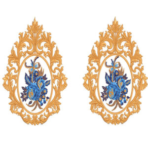 Luxury Gold Ornamental Floral Frame Textile Print with Twin Motifs