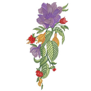 Elegant Purple Floral Botanical Textile Print with Multicolor Accent Blooms