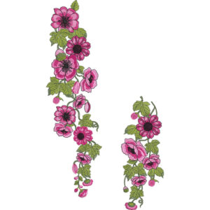 Charming Pink Floral Botanical Textile Print with Twin Vertical Vine Motifs