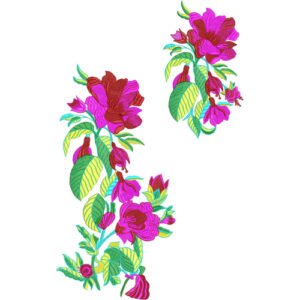 Vibrant Magenta Floral Botanical Textile Print with Fresh Green Leaf Accents