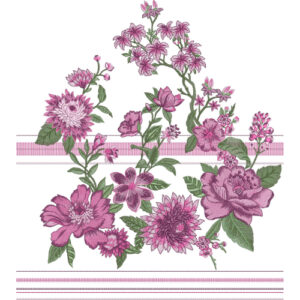 Soft Pink Floral Botanical Textile Print with Decorative Stripe Accents