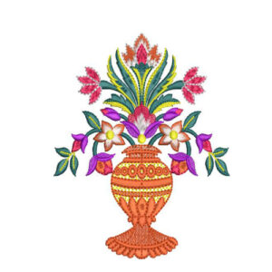 Colorful Floral Vase Motif – Traditional Embroidery-Style Textile Print