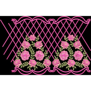 Pink Floral Lattice Border Design – Decorative Embroidery Style Textile Print