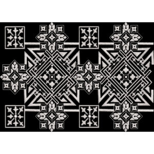 Geometric Tribal Embroidery-Inspired Textile Pattern in Black and White