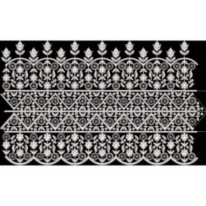 Intricate Geometric Floral Border Textile Design in Black and White