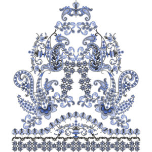 Elegant Blue Ornamental Floral Embroidery Motif Textile Design