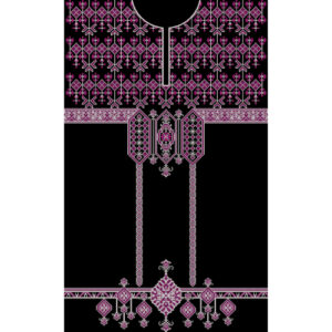 Traditional Geometric Embroidery Neckline Textile Design in Magenta on Black