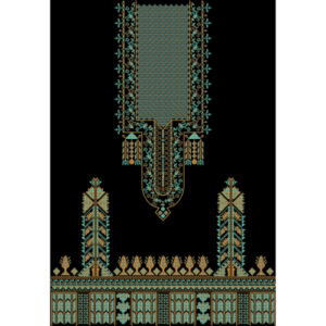 Elegant Traditional Embroidery Neckline and Border Textile Design in Teal and Gold