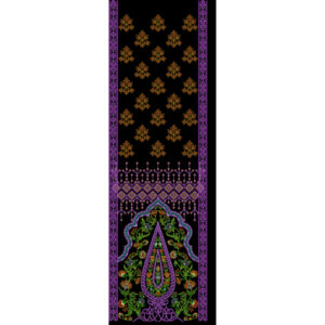 Ornamental Paisley and Floral Embroidery Panel Textile Design on Black