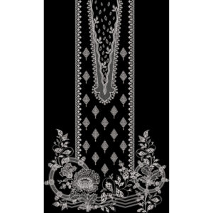 Classic Black and White Embroidery Neckline Panel with Floral Motifs