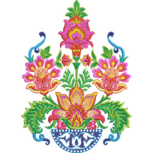 Vibrant Symmetrical Floral Embroidery Motif Textile Design