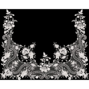 Classic White Floral Embroidery Border Design on Black