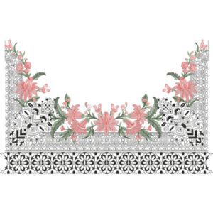 Elegant Floral and Geometric Embroidery Border Textile Design