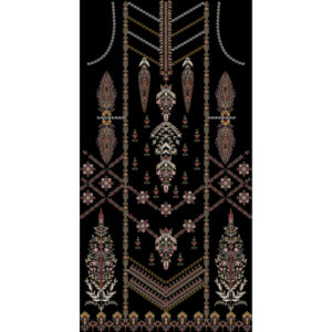 Luxurious Ornamental Embroidery Panel Textile Design on Black