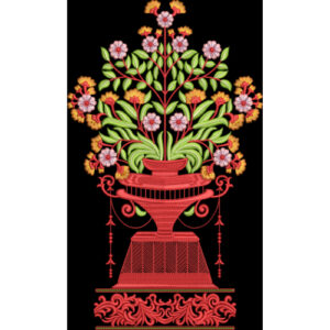Decorative Floral Vase Embroidery Motif Textile Design on Black