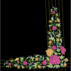 Elegant Floral Corner Embroidery Border Textile Design on Black