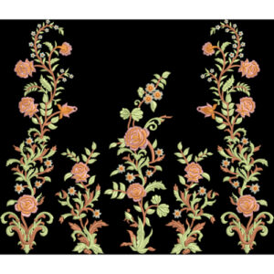 Symmetrical Floral Embroidery Border and Panel Textile Design