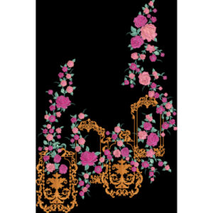 Luxurious Floral Frame Embroidery Border Textile Design on Black