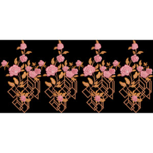 Modern Geometric Floral Embroidery Border Textile Design on Black