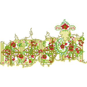 Ornate Floral Lattice Embroidery Border Textile Design