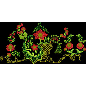 Decorative Floral Embroidery Border with Ornamental Vase Design