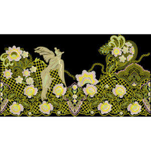 Ornate Floral and Angel Motif Embroidery Border Textile Design