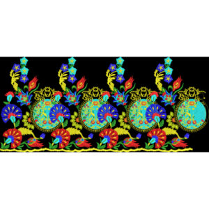 Vibrant Floral Medallion Embroidery Border Textile Design