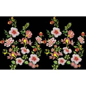 Graceful Floral Embroidery All-Over Textile Pattern on Black