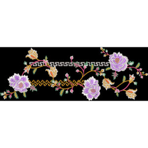 Floral Embroidery Border with Greek Key Pattern on Black