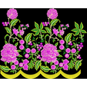 Rich Floral Embroidery Border with Scalloped Base on Black
