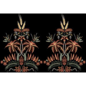 Traditional Symmetrical Botanical Embroidery Motif Textile Design