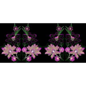 Symmetrical Floral Embroidery Border Design in Purple and Pink