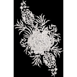 Elegant White Floral Lace Embroidery Motif on Black