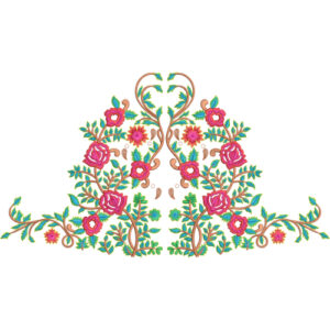 Symmetrical Floral Embroidery Motif with Heart-Inspired Ornamentation