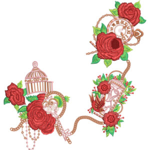 Vintage Rose and Clock Embroidery Motif Textile Design