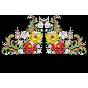 Symmetrical Floral Embroidery Border with Multicolor Blooms