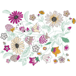Delicate Hand-Drawn Floral Embroidery-Inspired Textile Design