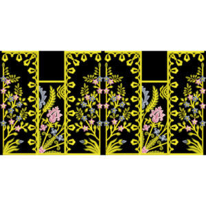 Ornate Floral Panel Embroidery Border Textile Design on Black