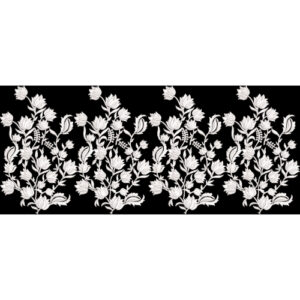 Classic White Floral Embroidery Border Textile Design on Black
