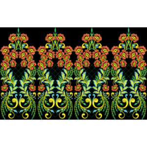 Ornate Repeating Floral Embroidery Border Textile Design on Black