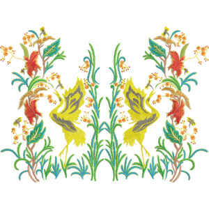Symmetrical Bird and Floral Embroidery Motif Textile Design