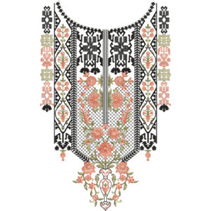 Traditional Geometric and Floral Embroidery Neckline Textile Design