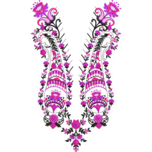 Ornate Symmetrical Floral Embroidery Neckline Motif Design