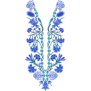 Elegant Blue Floral Neckline Textile Print Design